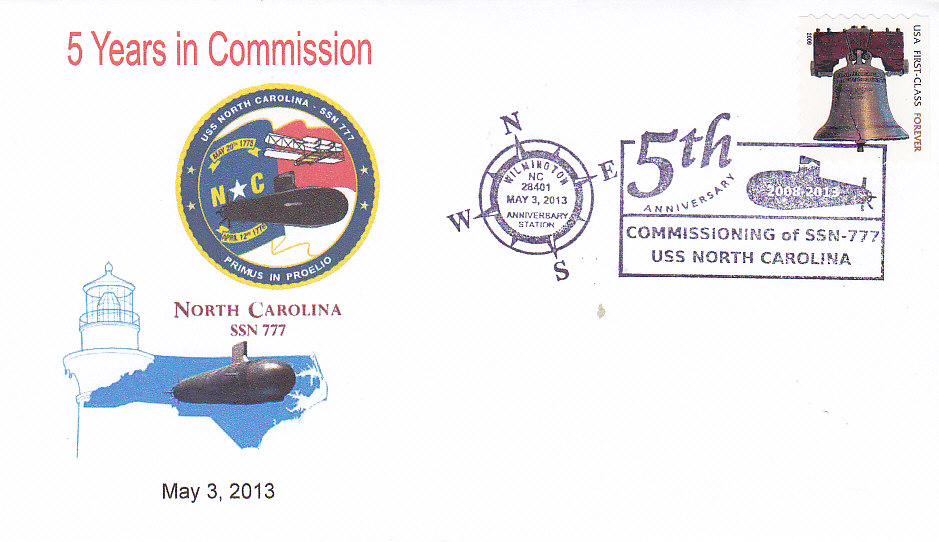 Beleg USS NORTH CAROLINA SSN-777 5 Jahre im Dienst Wilmington