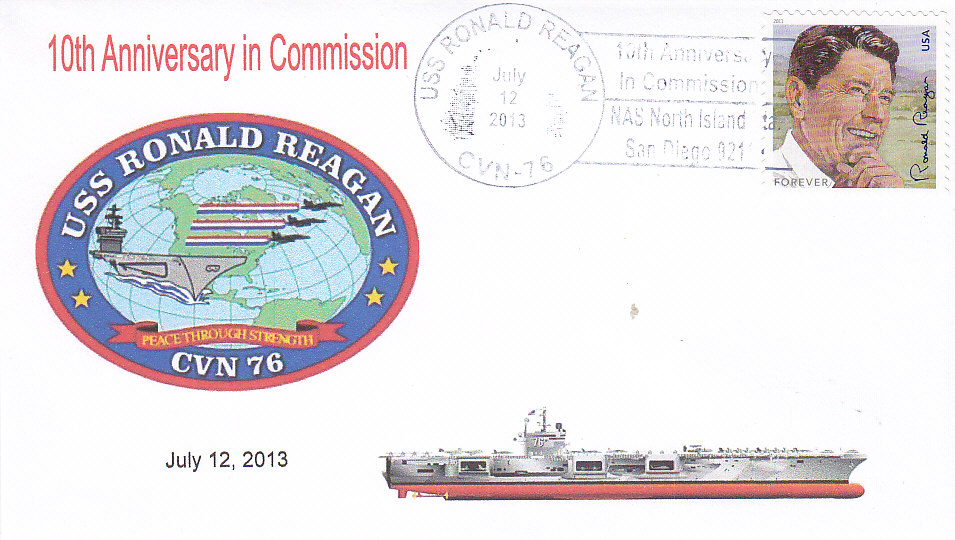 Beleg USS RONALD REAGAN CVN-76 10 Jahre im Dienst Poststempel San Diego