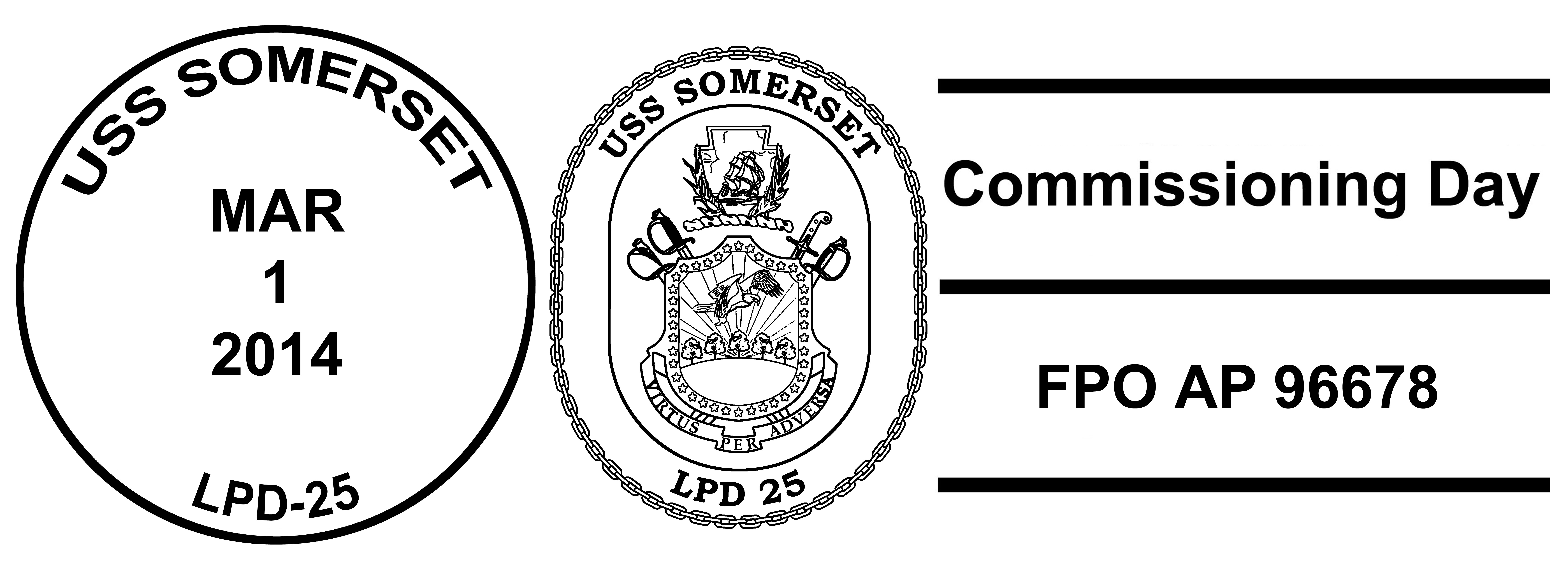Sonderbordpoststempel USS SOMERSET LPD-25 Indienststellung Design: Wolfgang Hechler