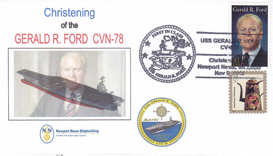 Beleg USS GERALD R. FORD CVN-78 Christening Sonderpoststempel Newport News