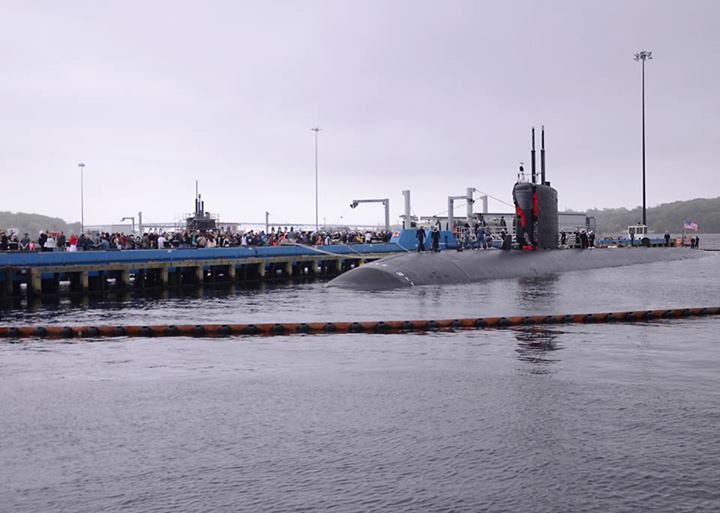 USS SAN JUAN SSN-751 Einlaufen Groton am 16.05.2014 Bild: Naval Submarine Base New London Facebook page