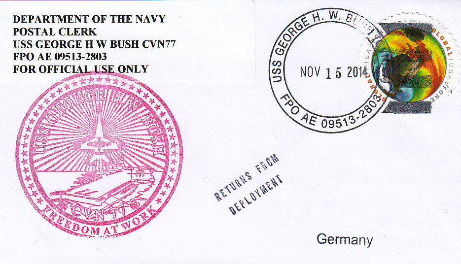 Beleg USS GEORGE H.W. BUSH CVN-77 vom 15.11.2014