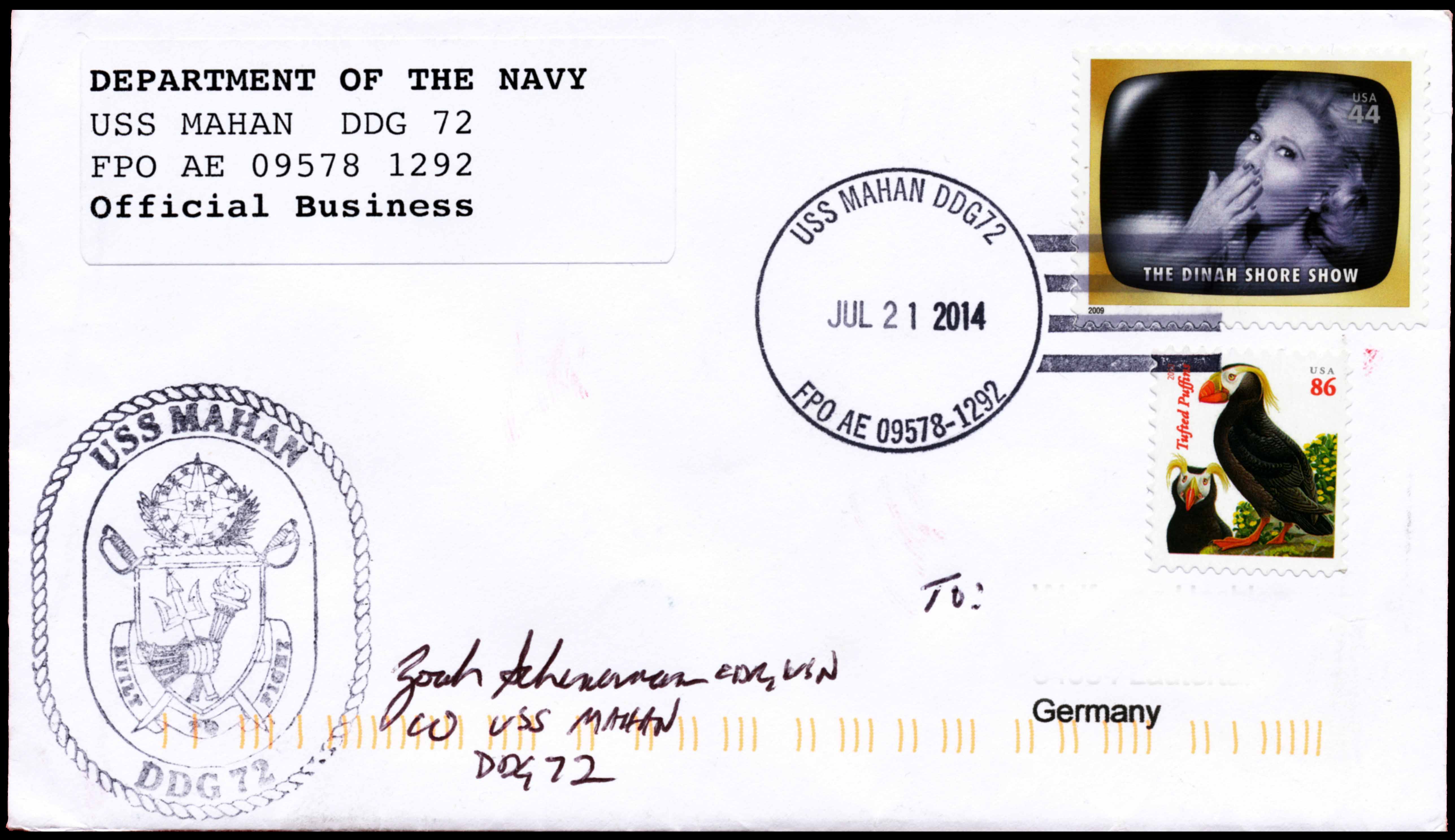 Beleg USS MAHAN DDG-72 vom 21.07.2014 von Wolfgang Hechler