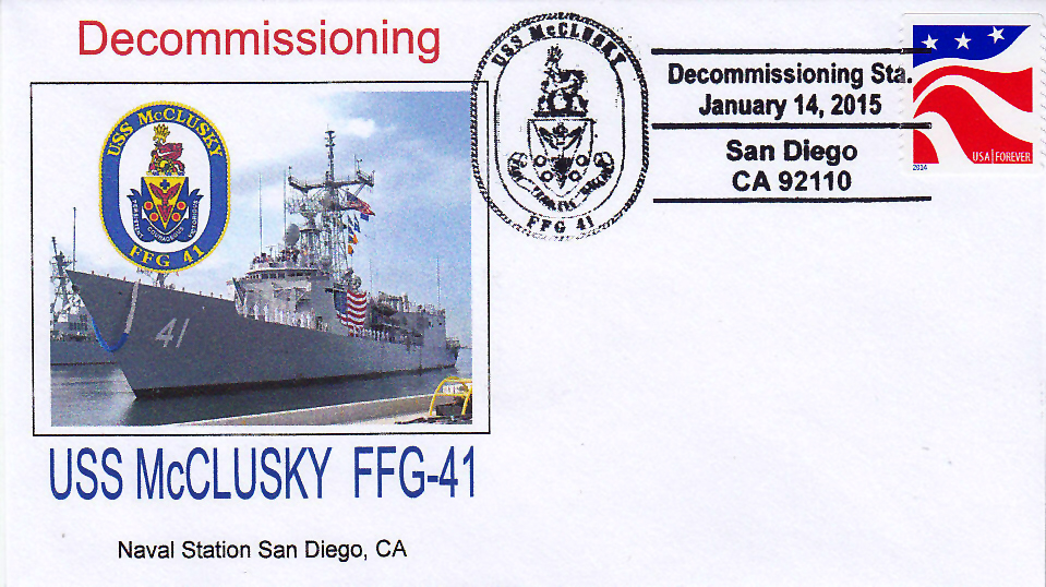 Beleg USS McCLUSKY FFG-41 Außerdienststellung Sonderpoststempel San Diego