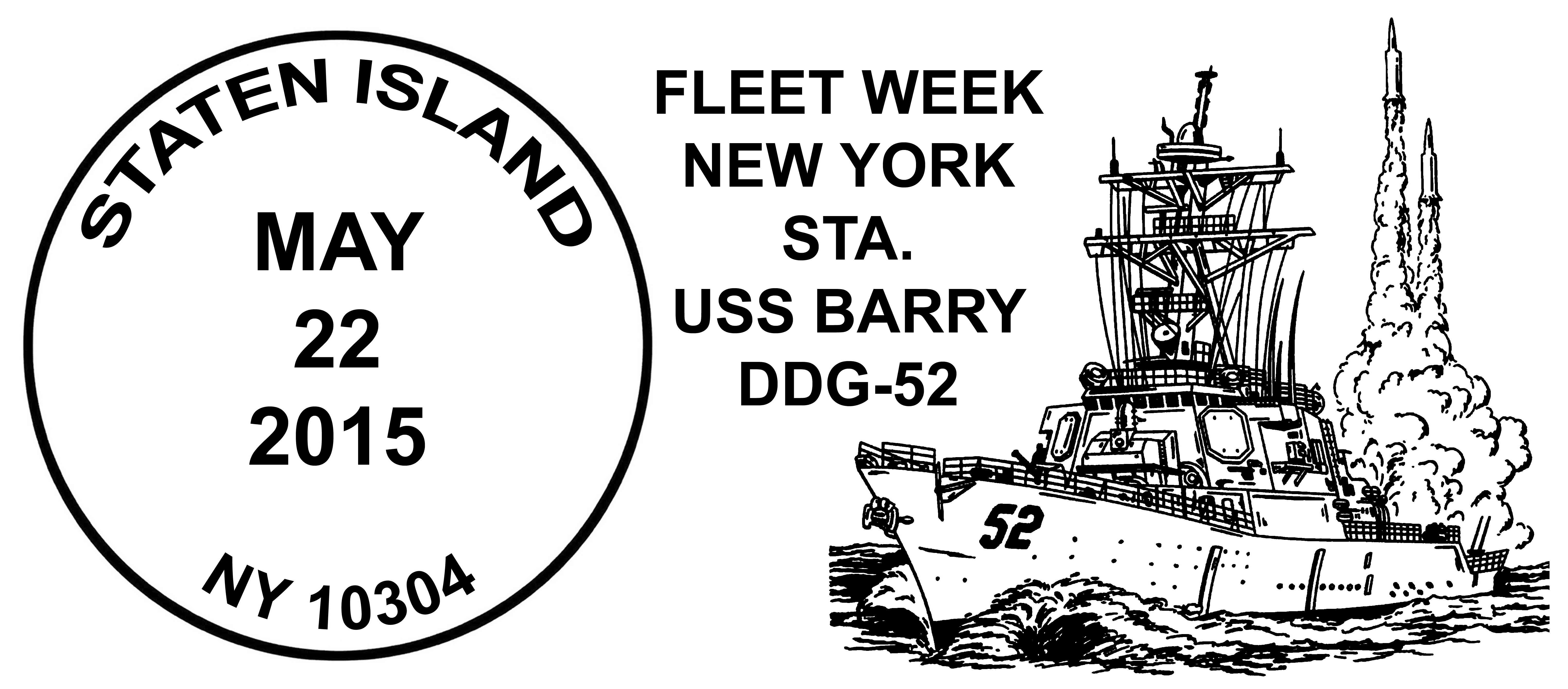 Sonderpoststempel Fleet Week New York 2015 USS BARRY Grafik: Wolfgang Hechler