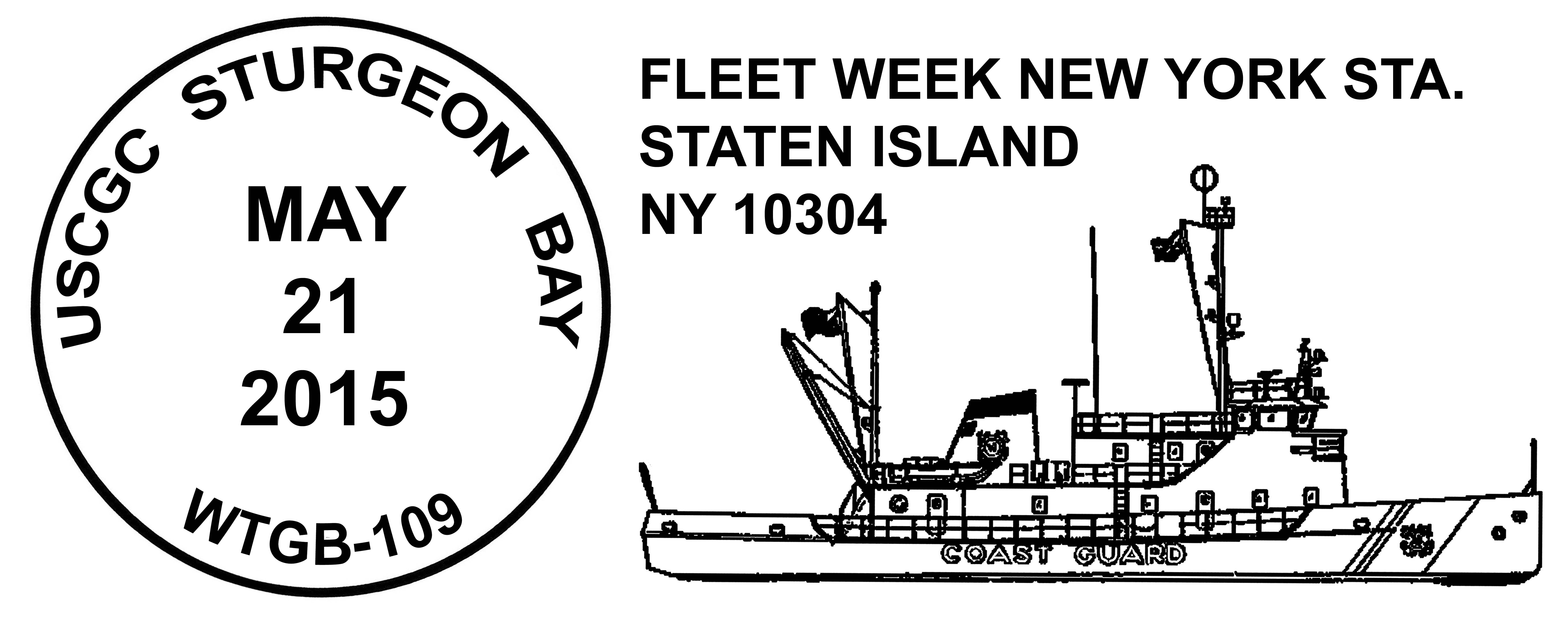 Sonderpoststempel Fleet Week New York 2015 USCGC STURGEON BAY Grafik: Wolfgang Hechler