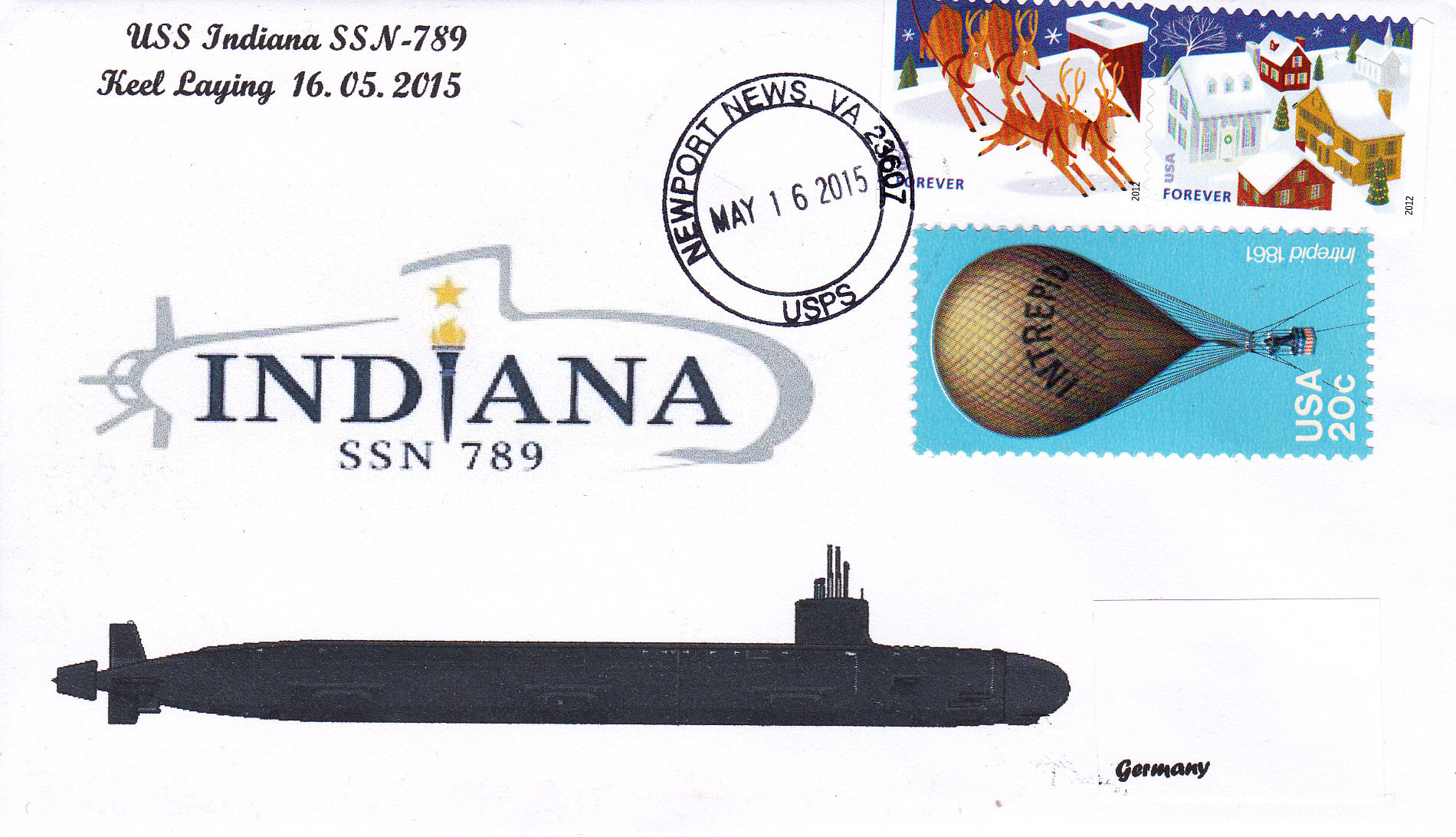 Beleg USS INDIANA SSN-789 Keel Laying Ceremony von Heinz Grasse
