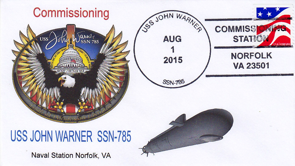 Beleg USS JOHN WARNER SSN-785 Commissioning mit Sonderpoststempel