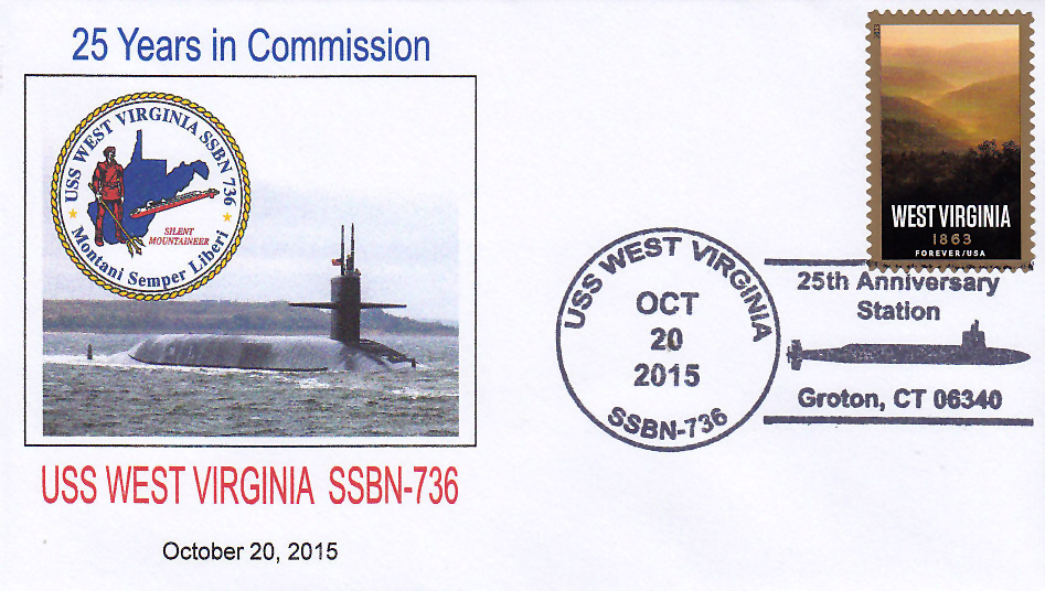 Beleg USS WEST VIRGINIA SSBN-736  25 Jahre im Dienst mit Sonderpoststempel