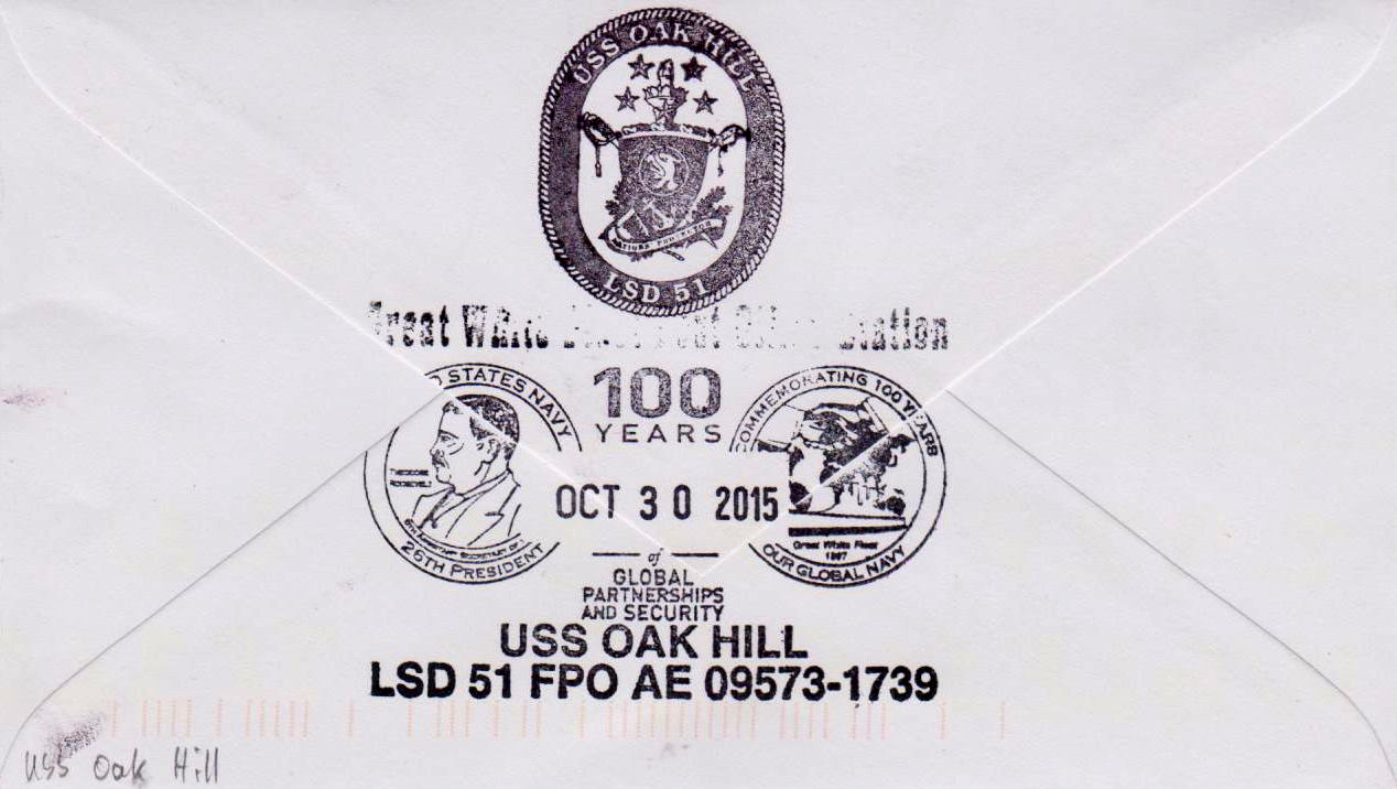 Beleg USS OAK HILL LSD-51 vom 30.10.2015 Rückseite von Karl Friedrich Weyland