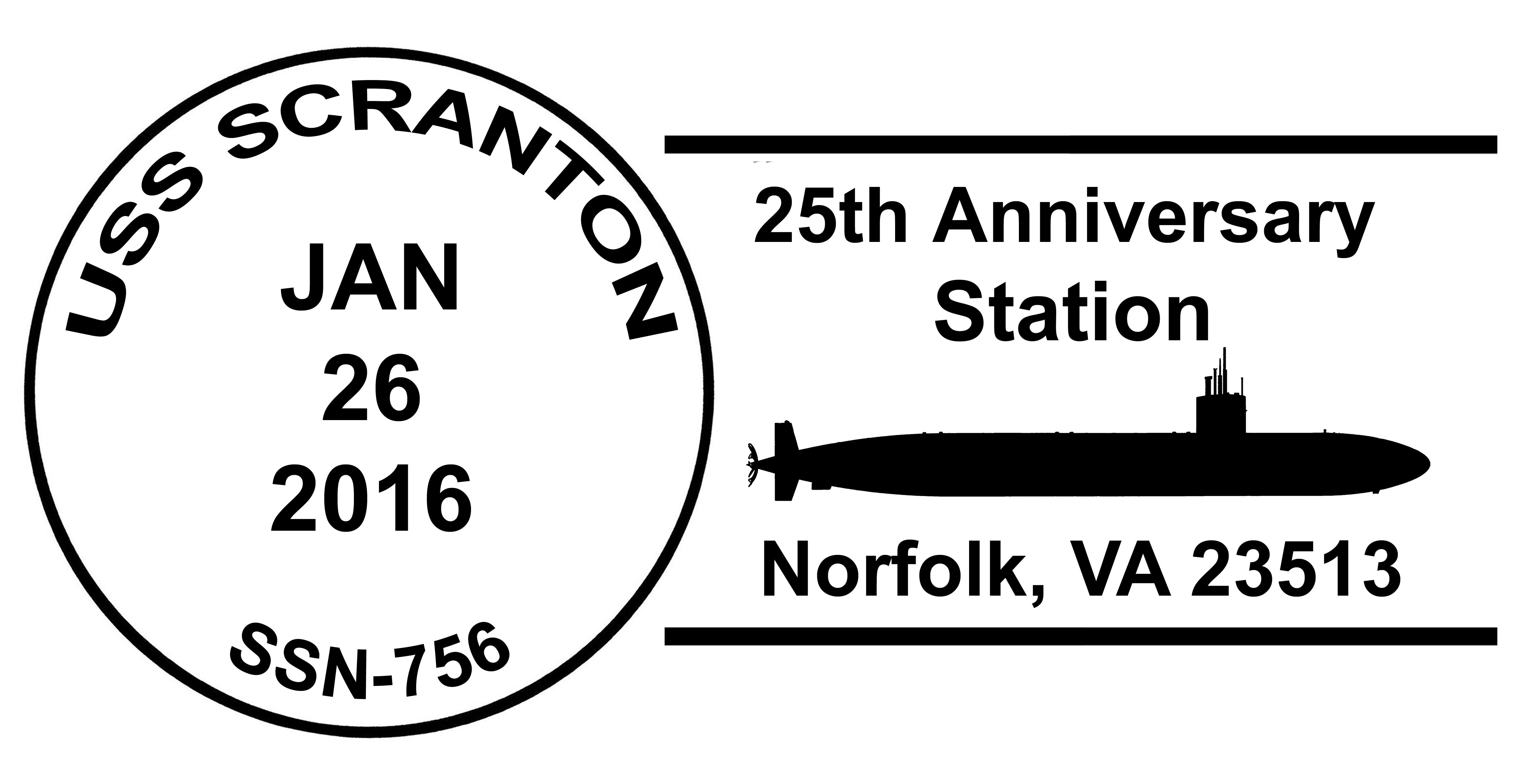 Sonderpoststempel USS SCRANTON SSN-756  25 Jahre im Dienst Grafik: Wolfgang Hechler