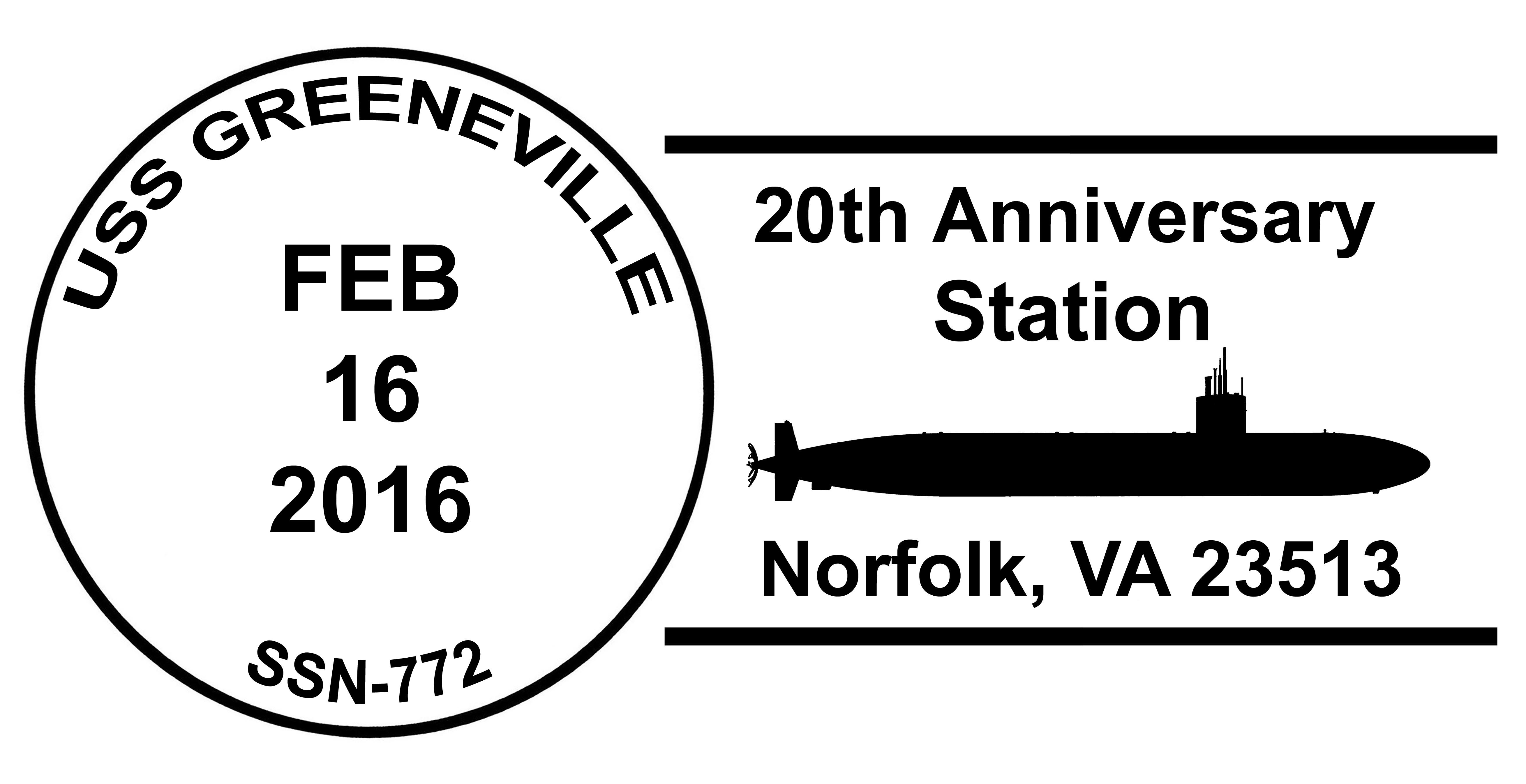 Sonderpoststempel USS GREENEVILLE SSN-772  20 Jahre im Dienst Grafik: Wolfgang Hechler