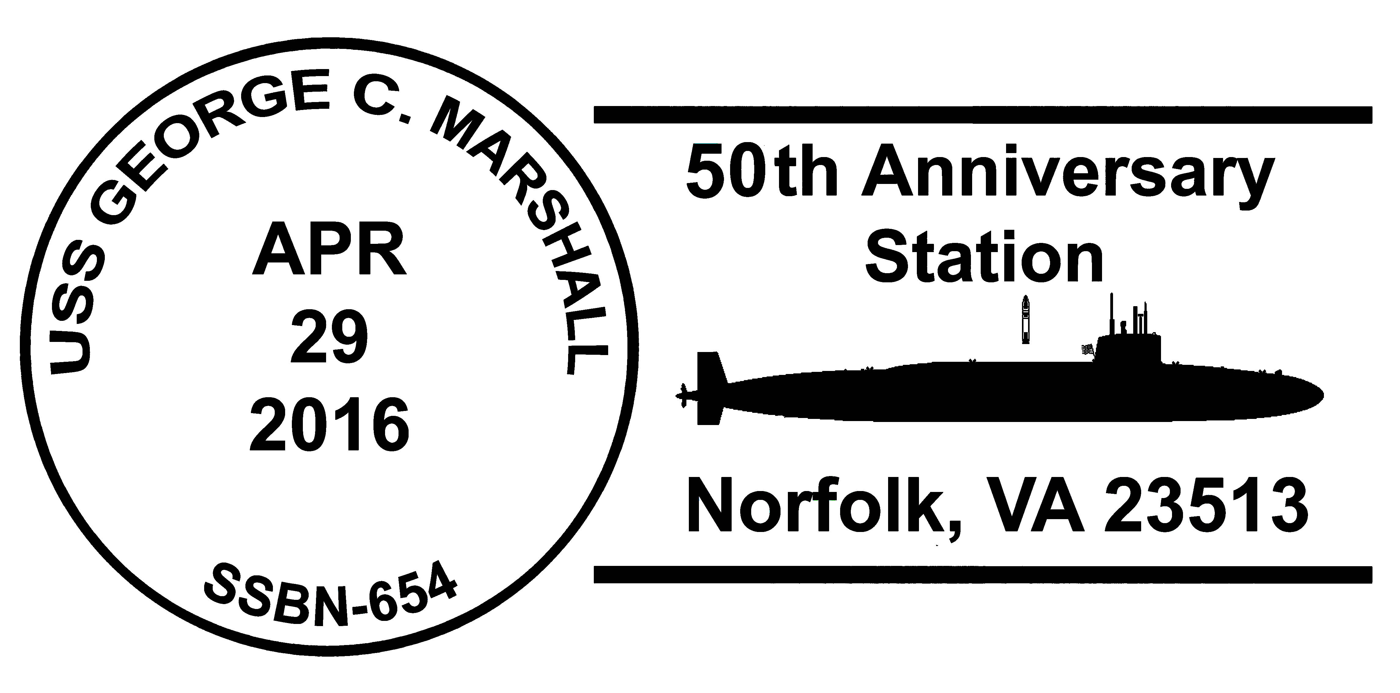 Sonderpoststempel USS GEORGE C. MARSHALL SSBN-654  50. Jahrestag Indienststellung Grafik: Wolfgang Hechler