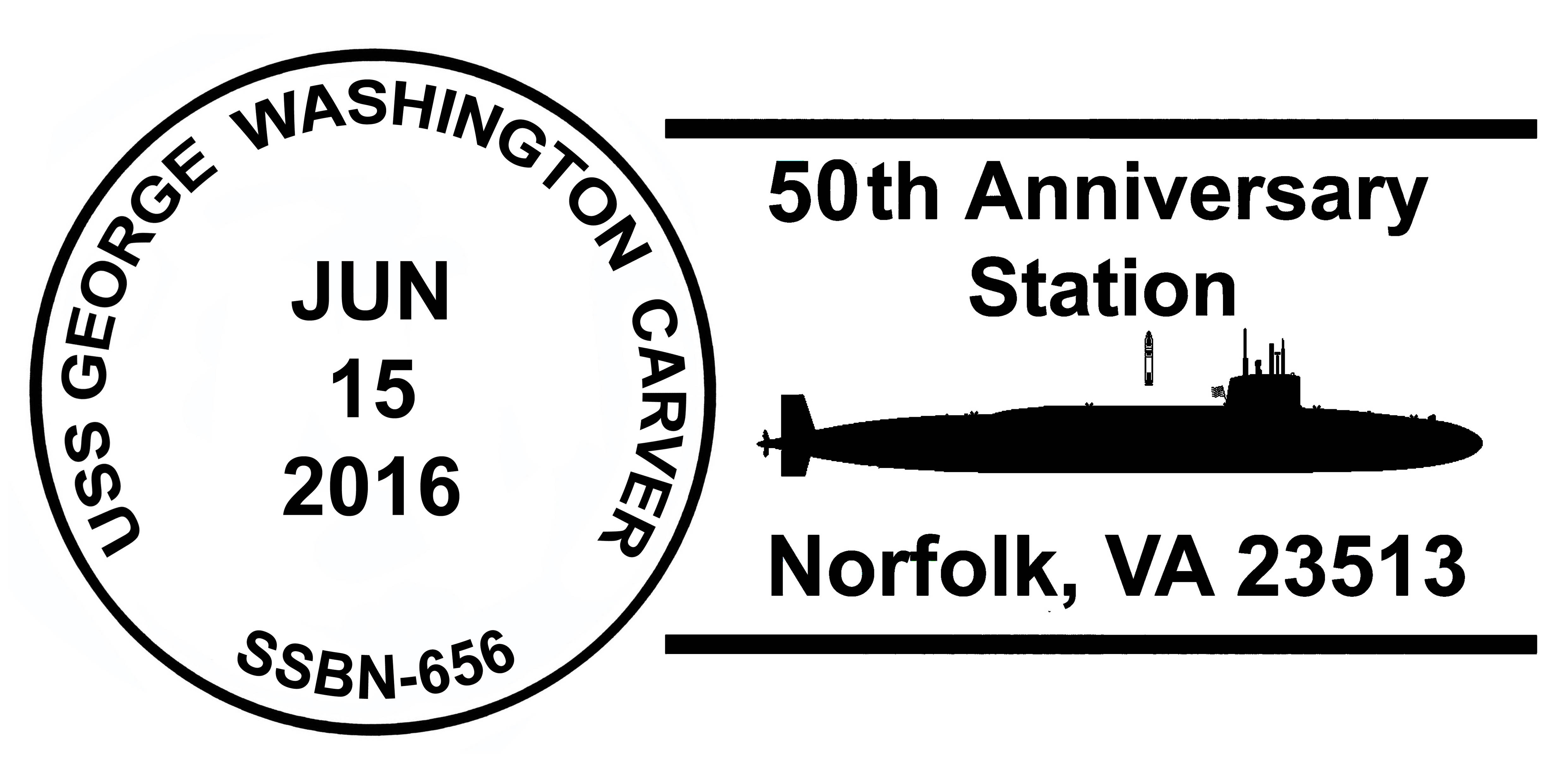 Sonderpoststempel USS GEORGE WASHINGTON CARVER SSBN-656  50. Jahrestag Indienststellung Grafik: Wolfgang Hechler