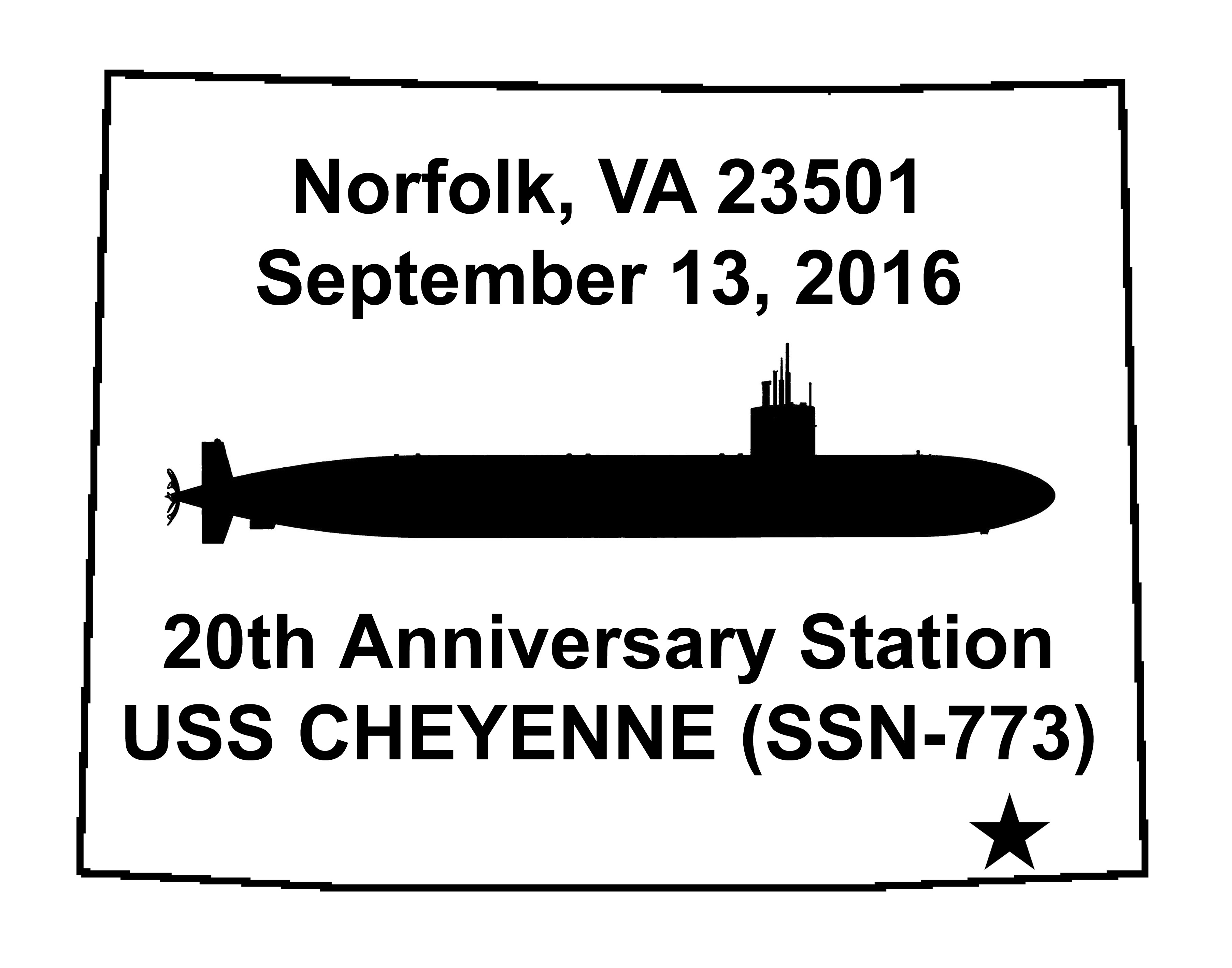 Sonderpoststempel USS CHEYENNE SSN-773  20 Jahre im Dienst Grafik: Wolfgang Hechler