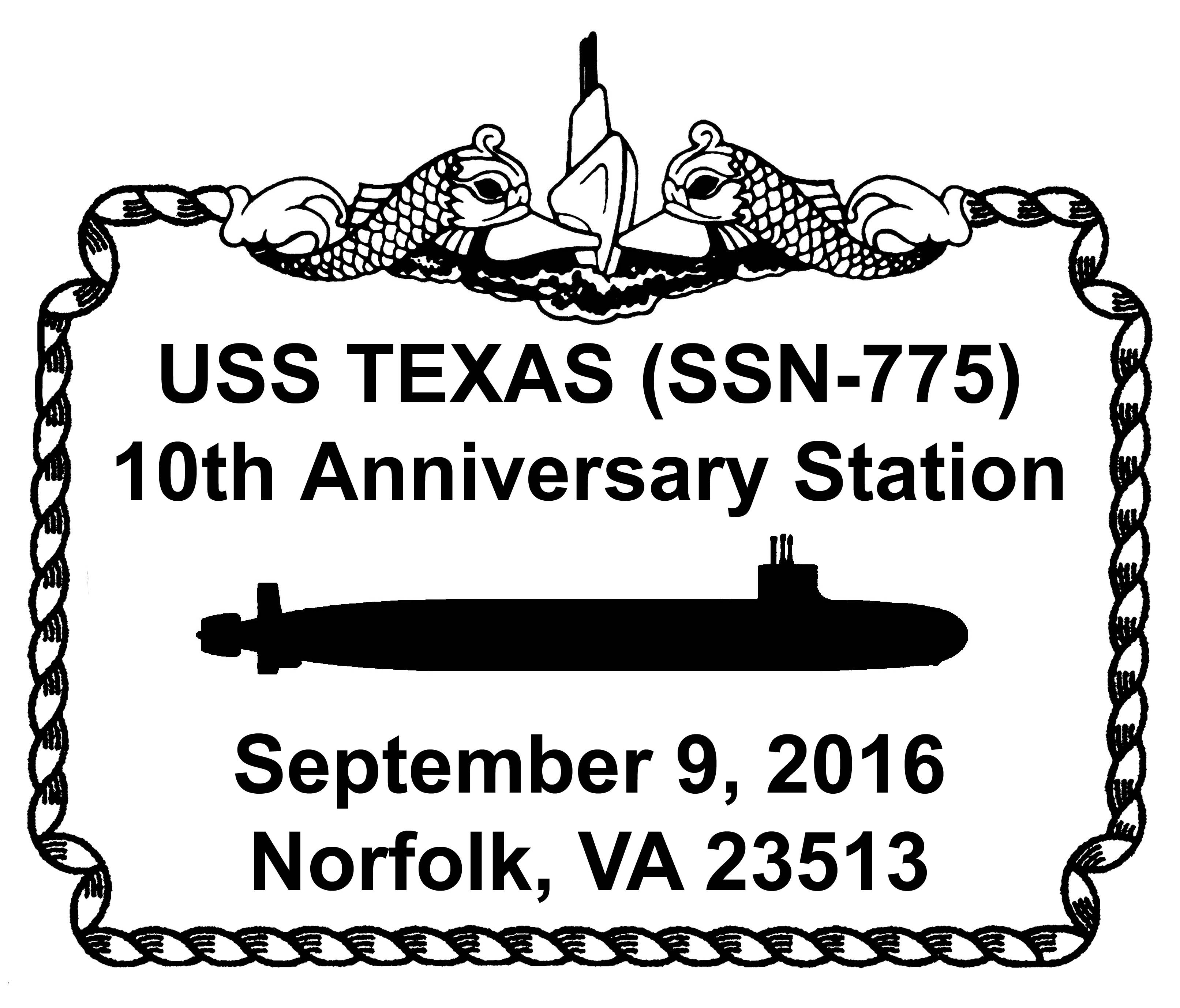 Sonderpoststempel USS TEXAS SSN-775  10 Jahre im Dienst Grafik: Wolfgang Hechler