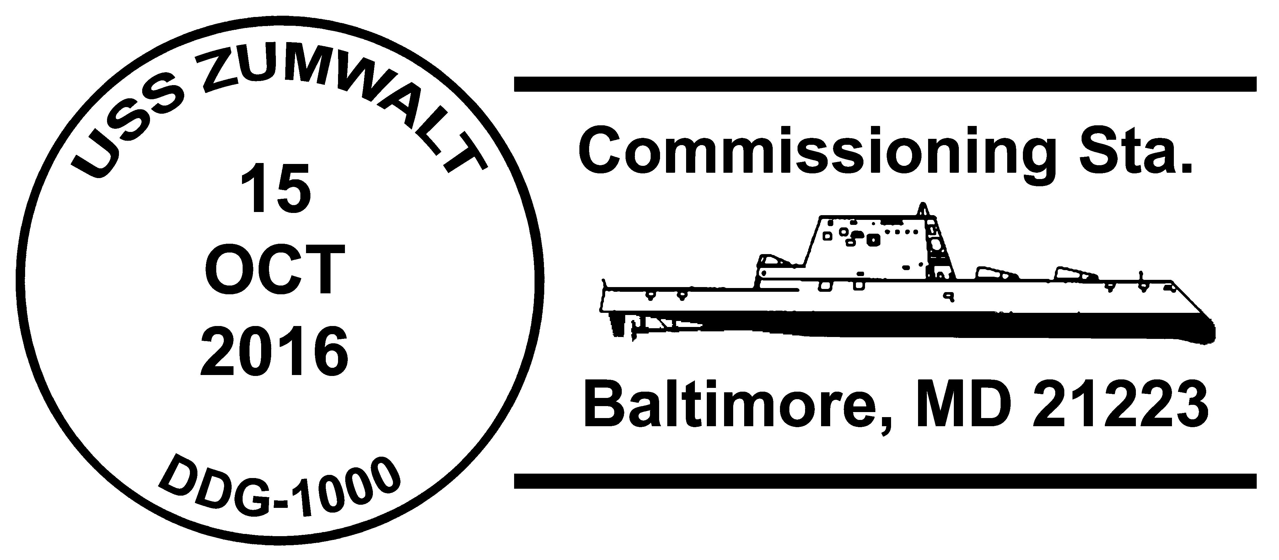 Sonderpoststempel USS ZUMWALT DDG-1000 Commissioning Entwurf: Wolfgang Hechler