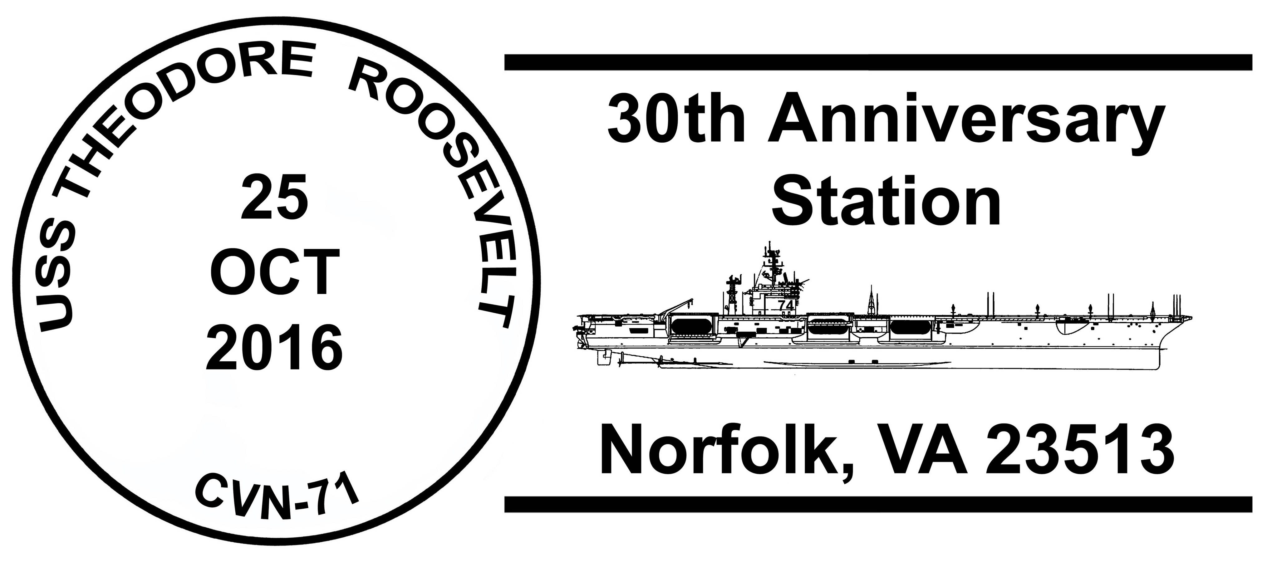 Sonderpoststempel USS THEODORE ROOSEVELT CVN-71  30 Jahre im Dienst Design: Wolfgang Hechler