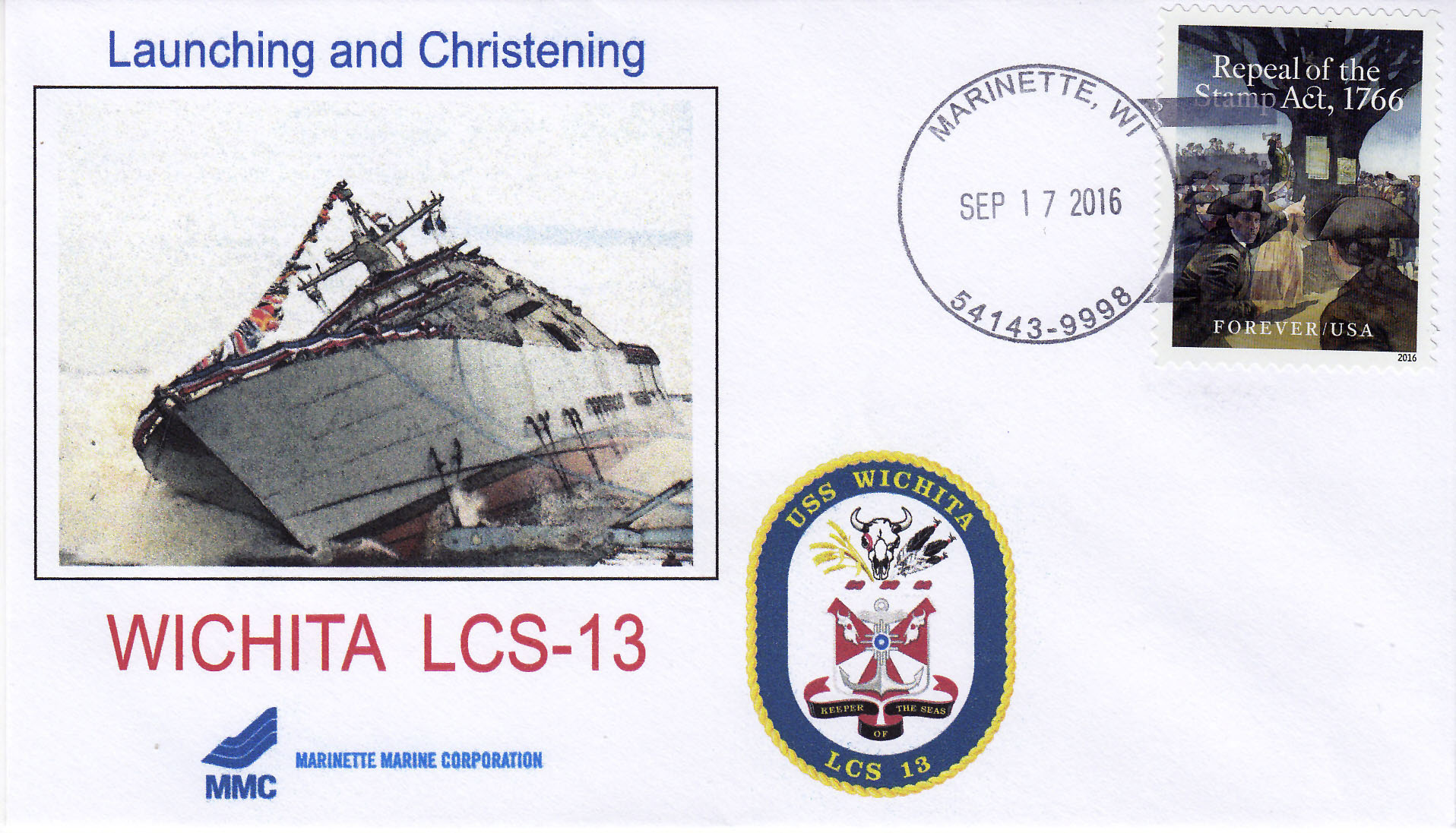 Beleg USS WICHITA LCS-13  Stapellauf und Taufe