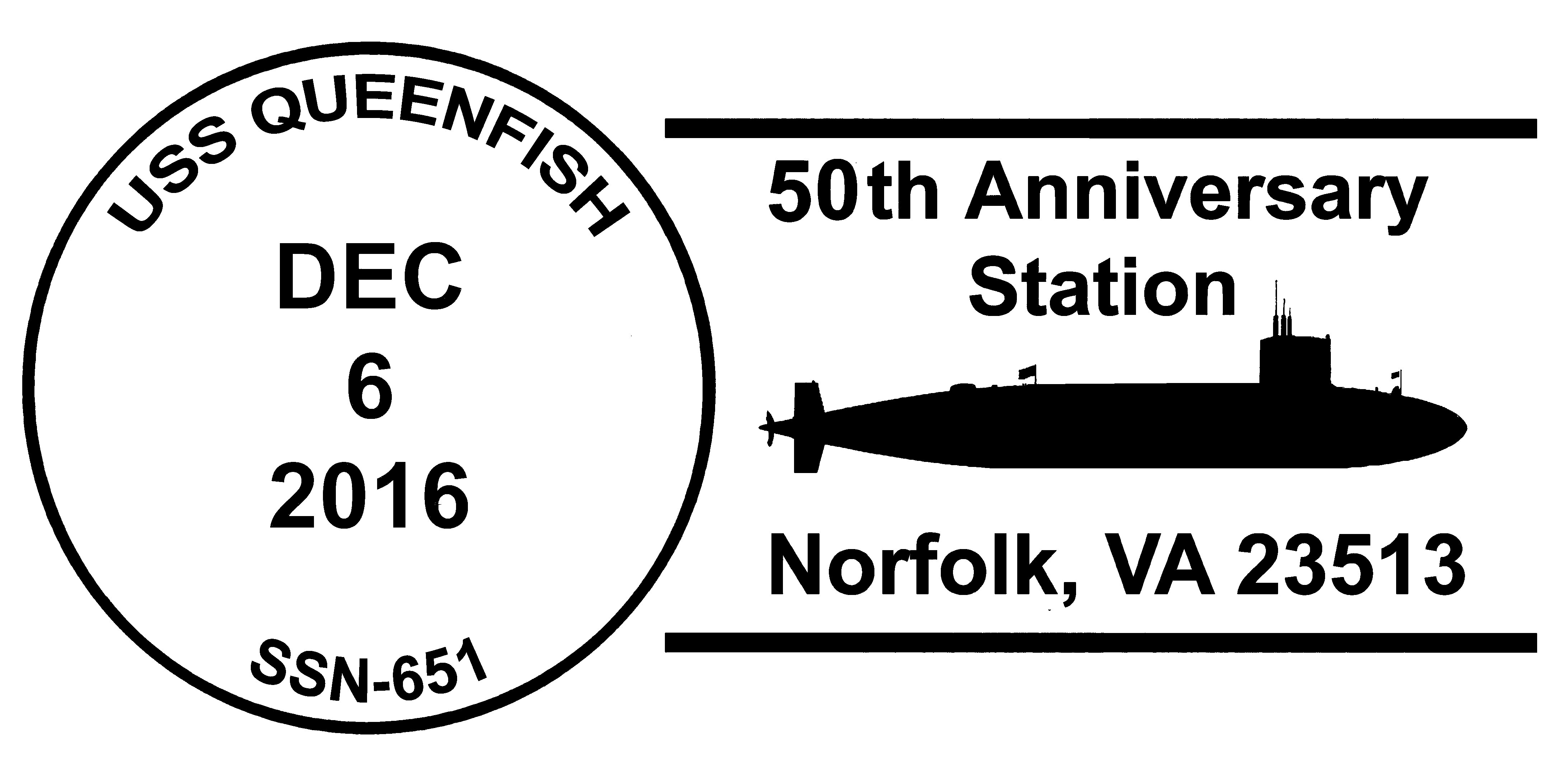 Sonderpoststempel USS QUEENFISH SSN-651  50 Jahre Indienststellung Grafik: Wolfgang Hechler