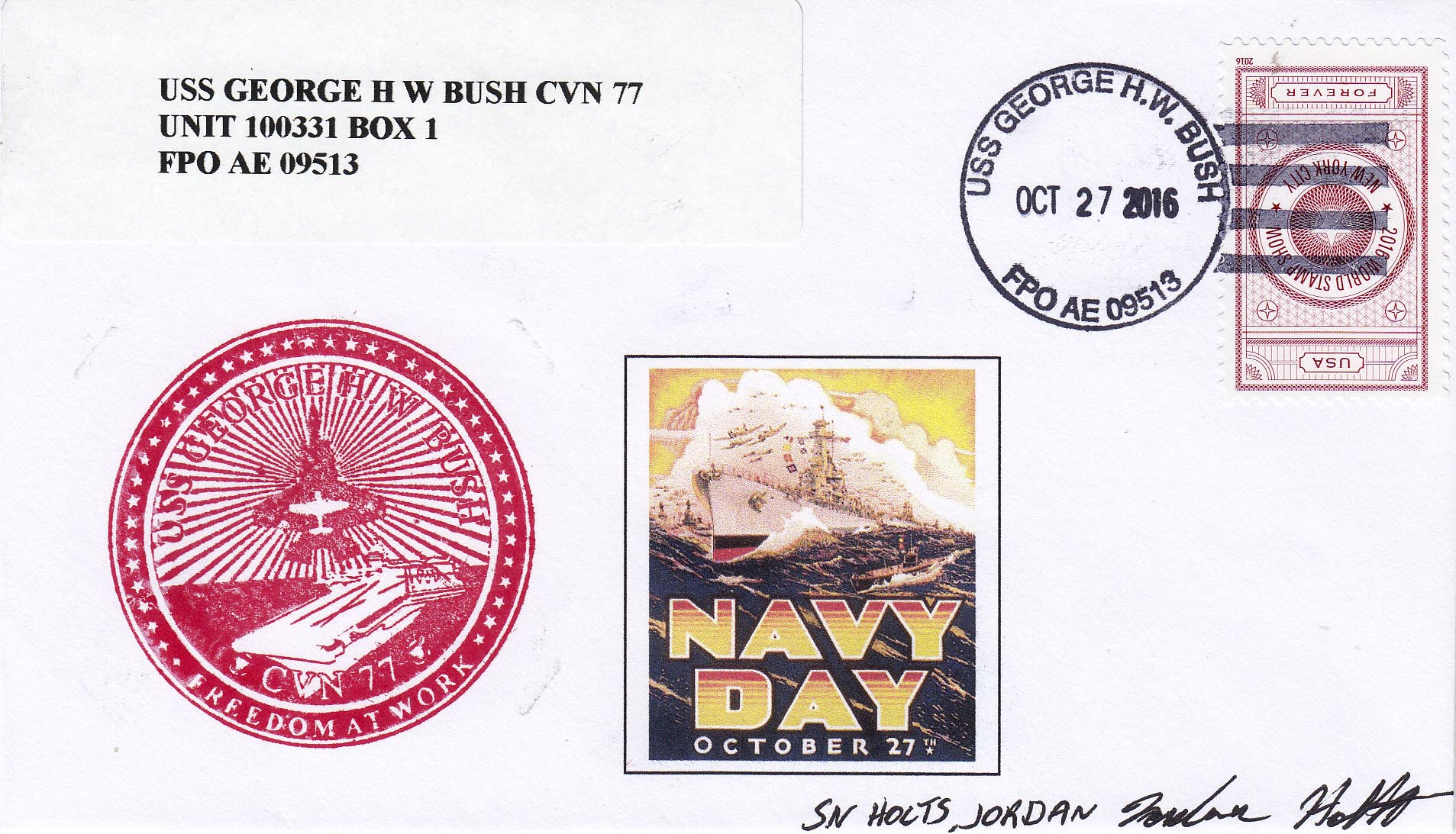 Beleg USS GEORGE H.W. BUSH CVN-77 Navy Day 2016