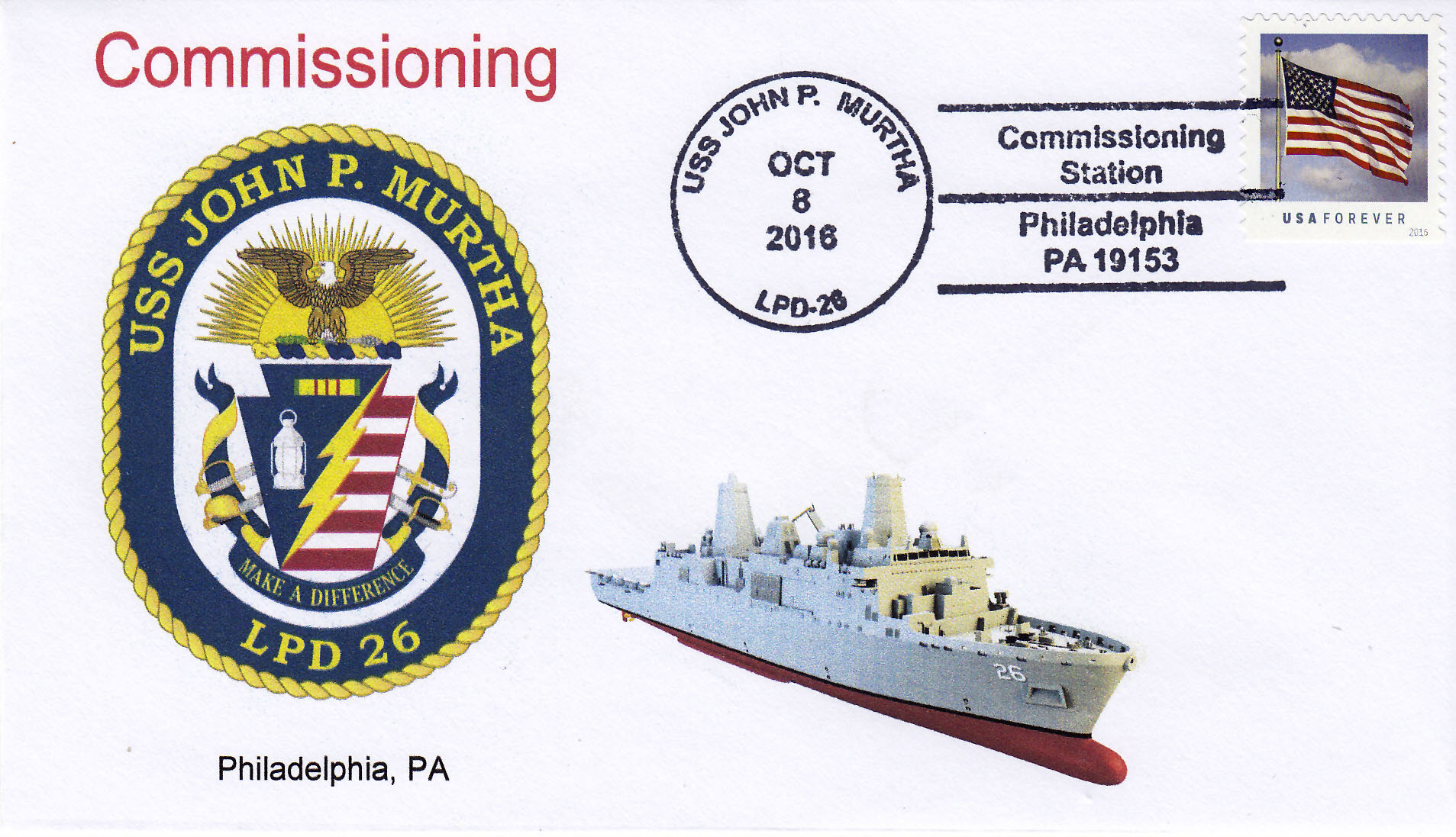 Beleg USS JOHN P. MURTHA LPD-26 Indienststellung Philadelphia